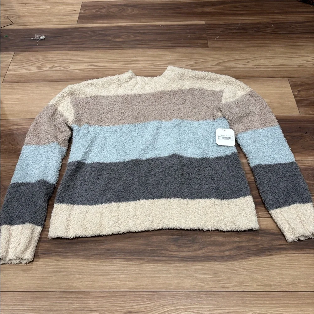 Altar'd State Cream and Blue Striped Sweater